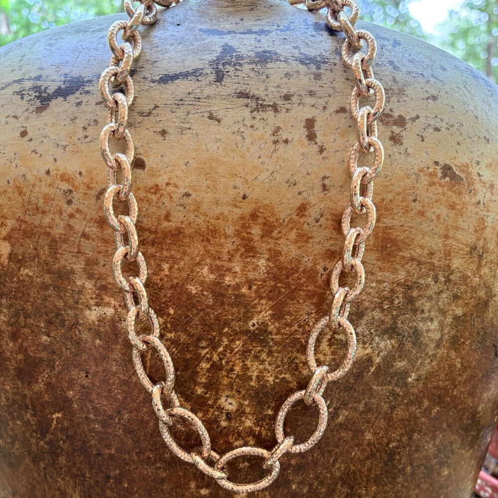 Bronze Milor Necklace Rose Gold Hammered Oval Links 24 Inches Made in Italy